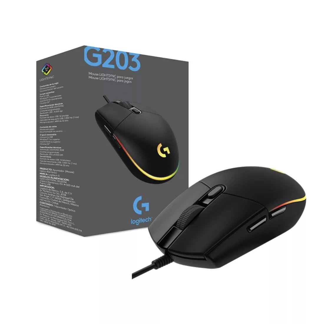 Imagen de Mouse Logitech G203 Lightsync RGB negro