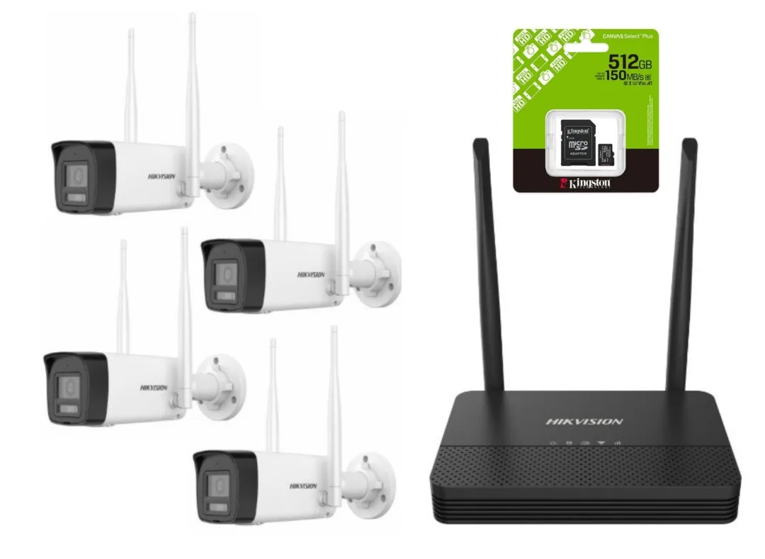 Imagen de Combo Hikvision NVS Wifi 6 + 4 camaras bullet 2MP + MicroDS 512GB